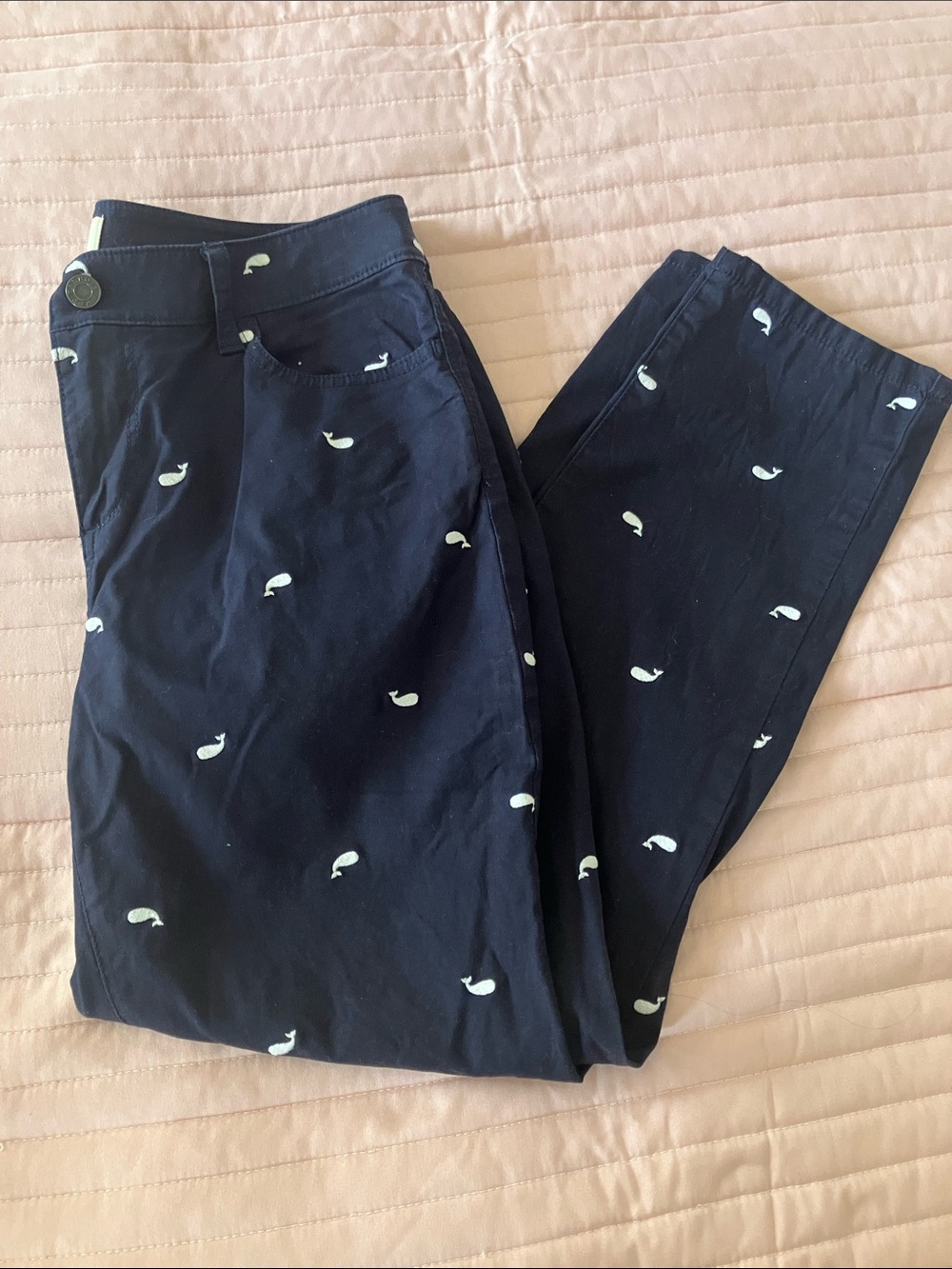 Talbots ultra preppy navy chinos with embroidered whales 8P